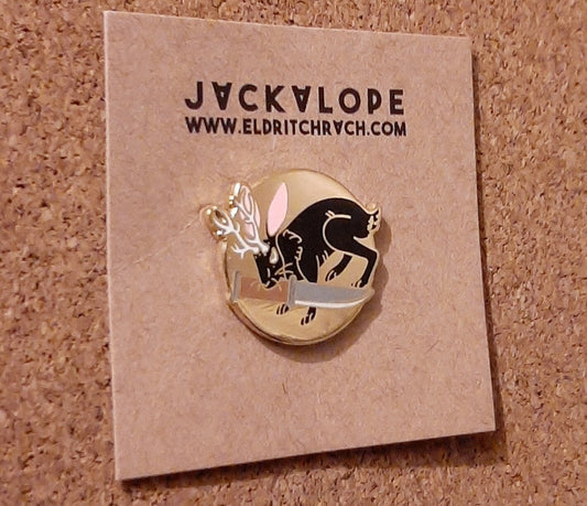Jackalope pin with knife